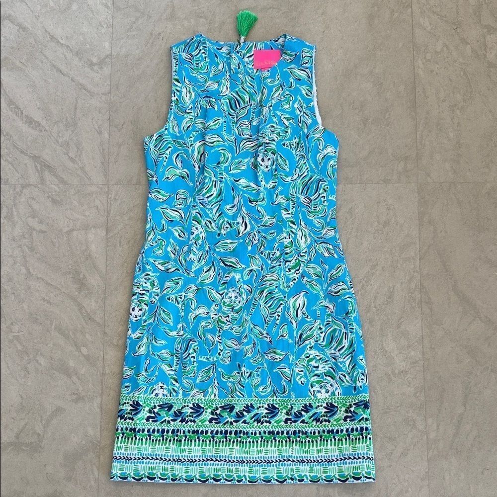 Blue and Green Patterned Sleeveless Dress